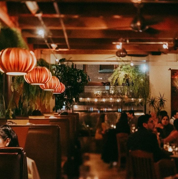 Cozy restaurant with warm lighting